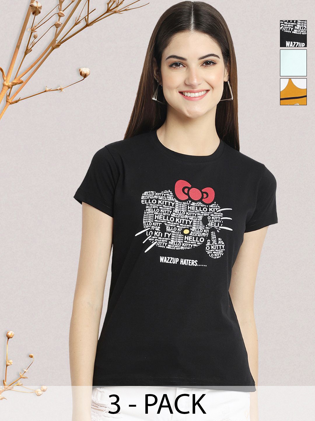 

GLOBAL NOMAD Women Typography 3 Printed Applique T-shirt, Multi