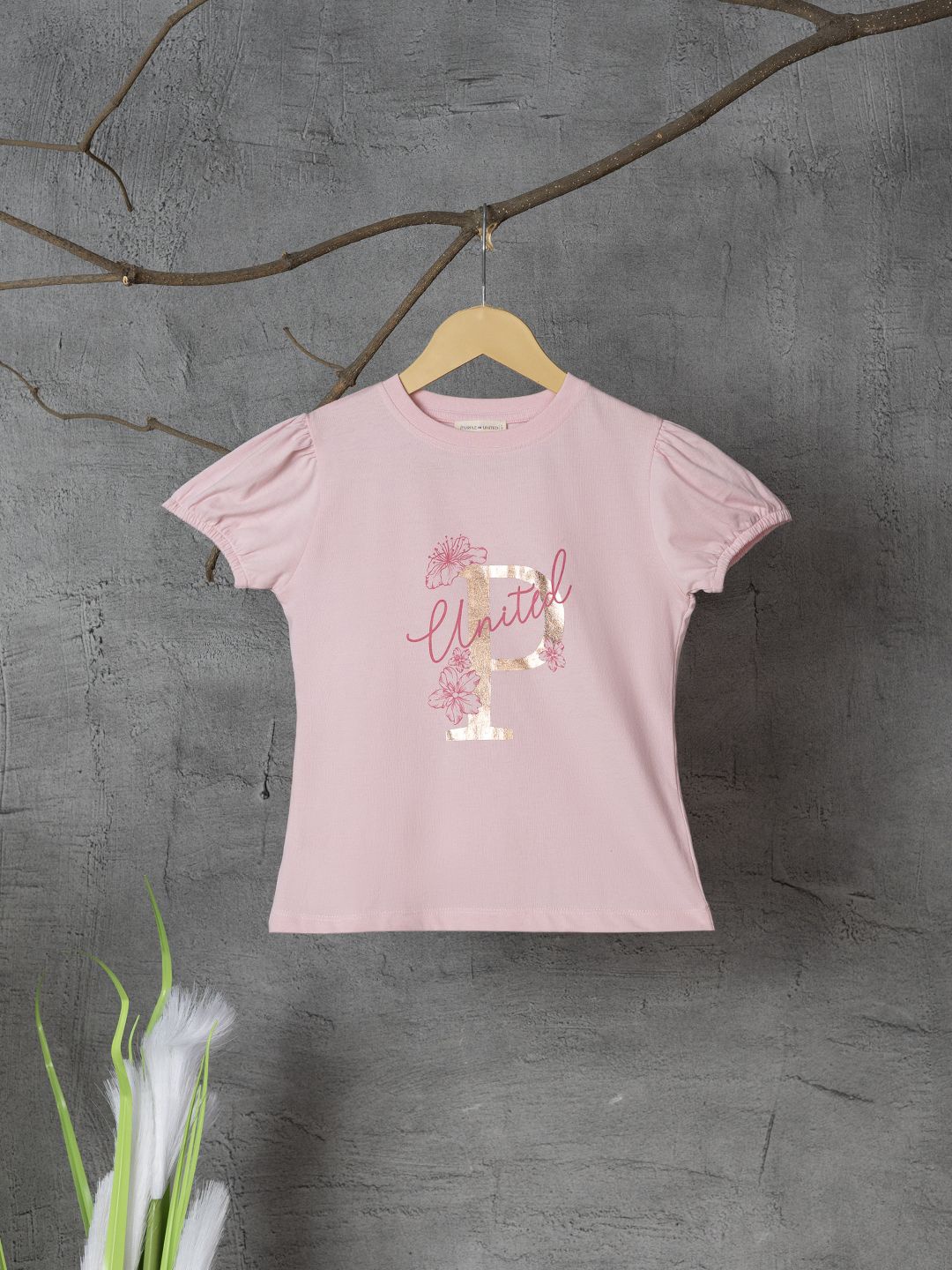 

Purple United Kids Girls Floral Printed Applique T-shirt, Pink