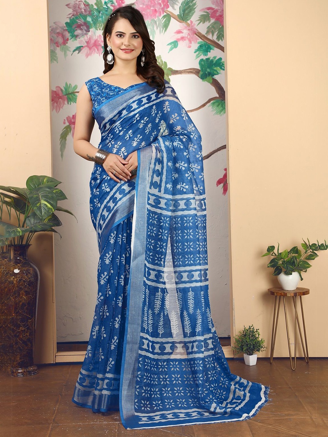 

Iris Ethnic Motifs Zari Pure Cotton Saree, Blue