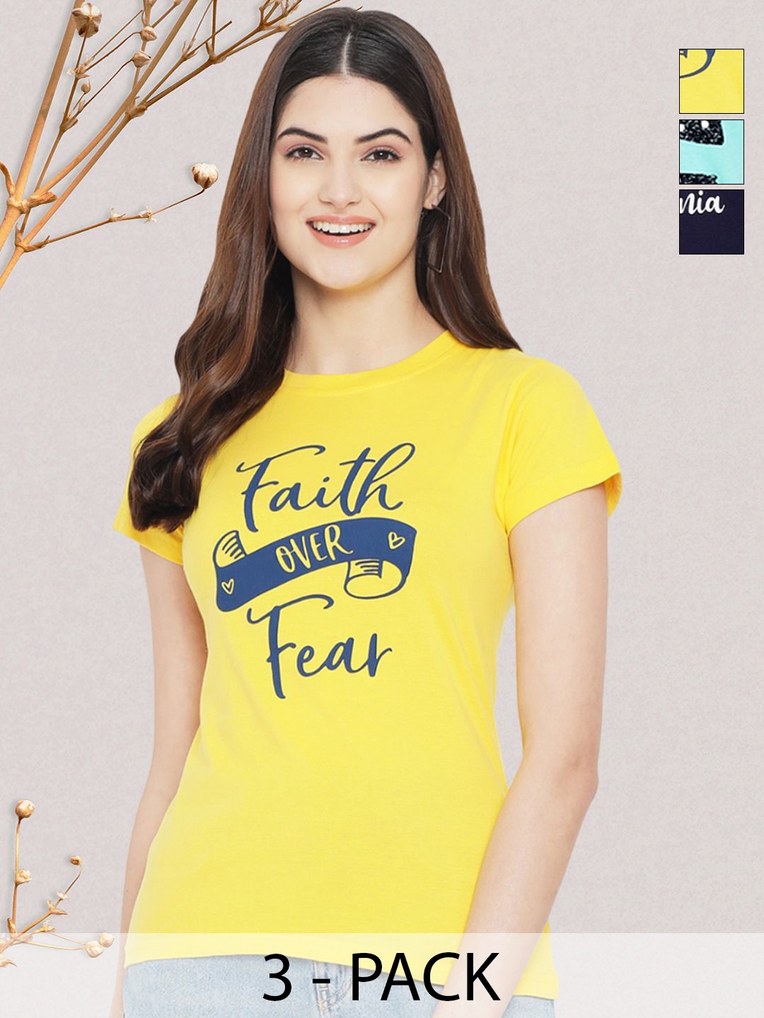

GLOBAL NOMAD Women Typography 3 Printed Applique T-shirt, Multi