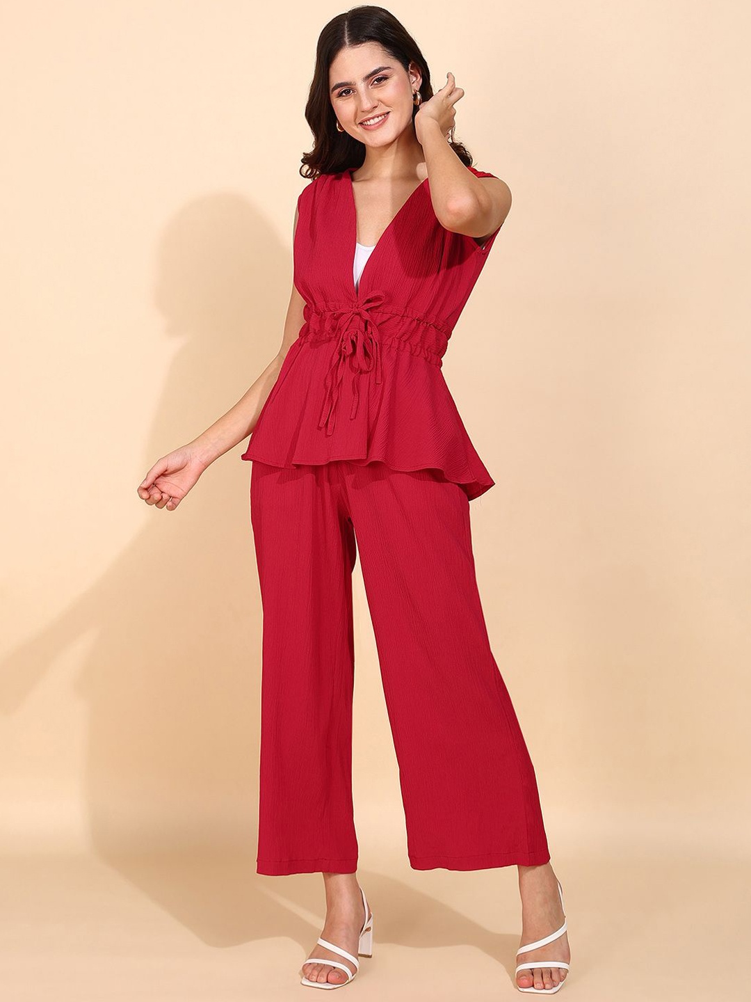 

DressBerry V-Neck Top With Palazzo, Red