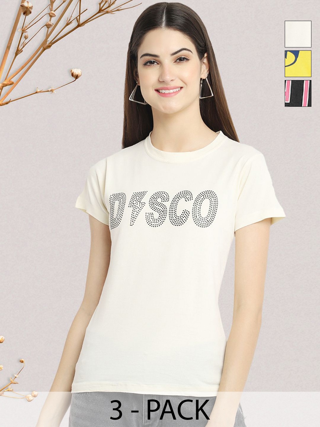 

GLOBAL NOMAD Women Typography 3 Printed Applique T-shirt, Multi