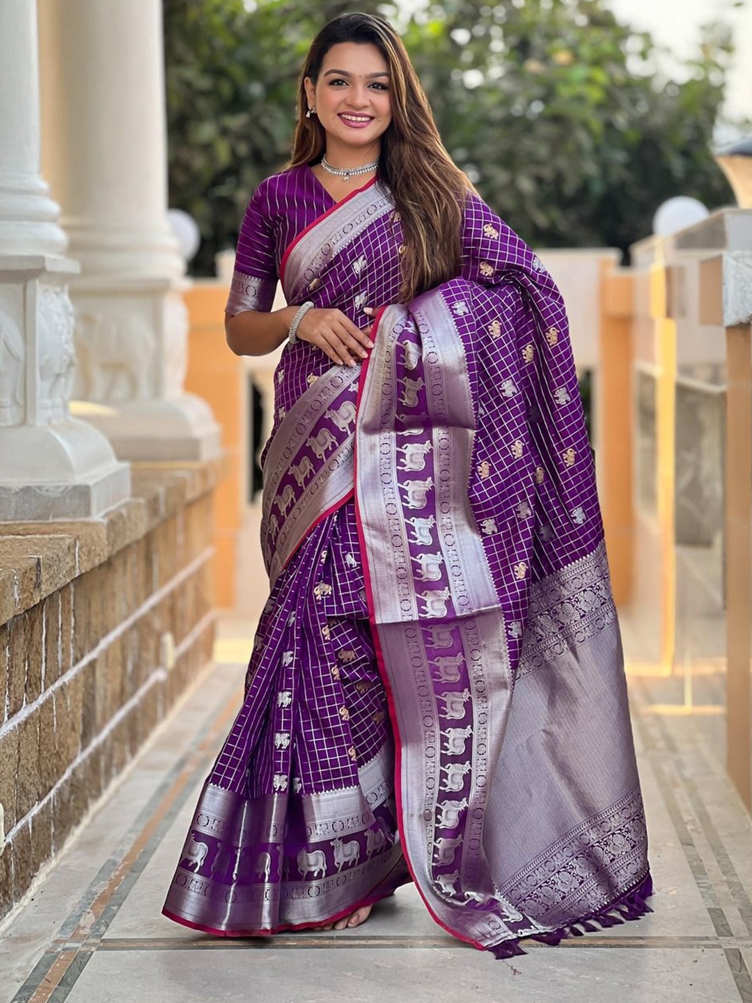 

Anouk Woven Design Zari Silk Blend Saree, Purple