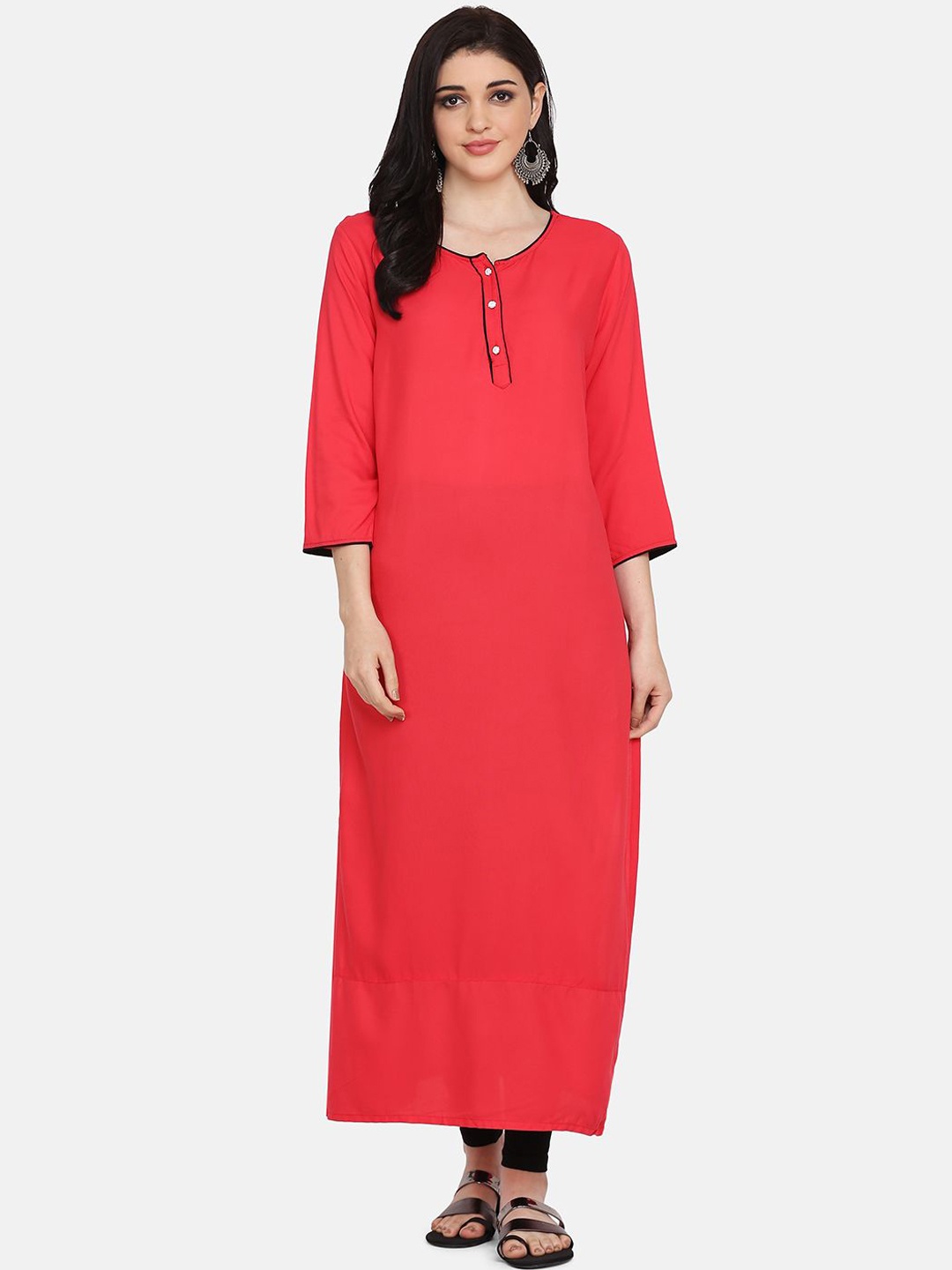

DIVASTRI Round Neck Straight Kurta, Pink