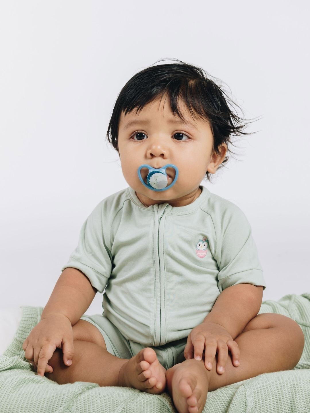 

THE PLUSH CLUB Infants Printed Round Neck Rompers, Green