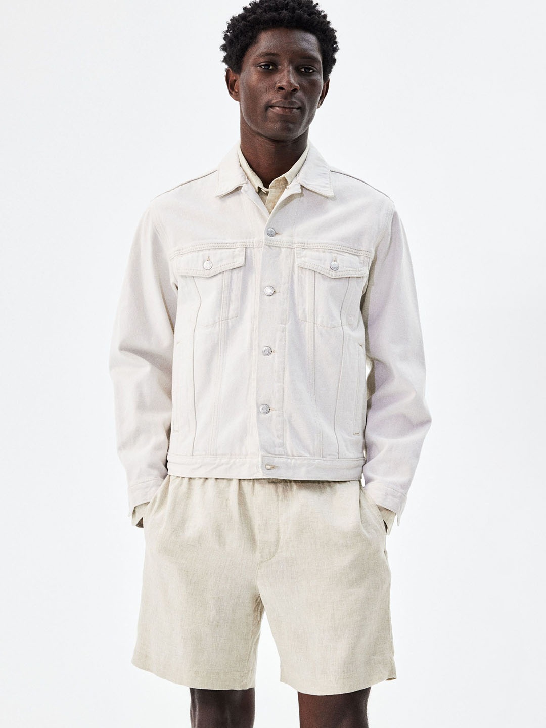 

H&M Regular Fit Linen Shorts, Beige