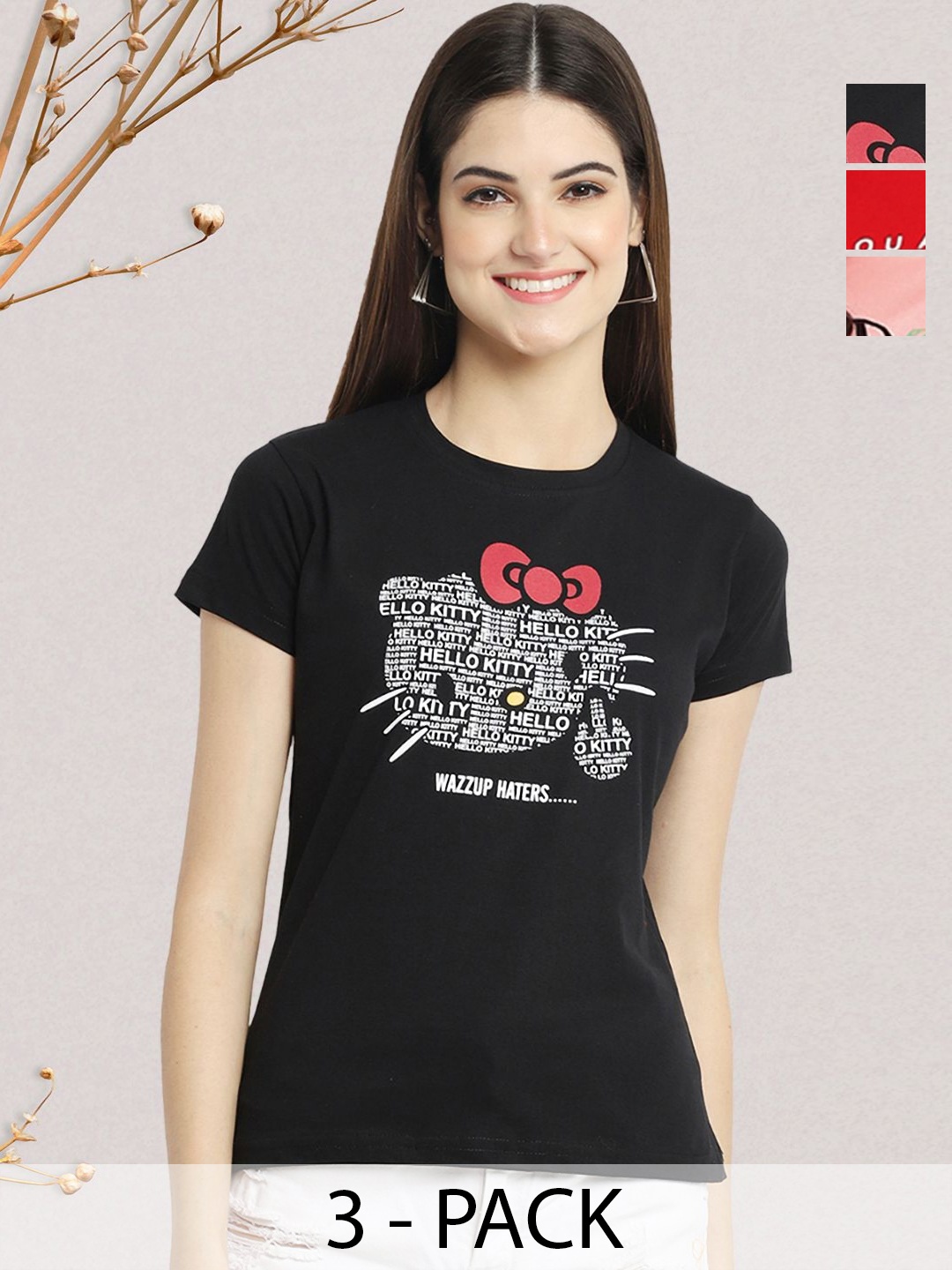 

GLOBAL NOMAD Women Typography 3 Printed Applique T-shirt, Multi