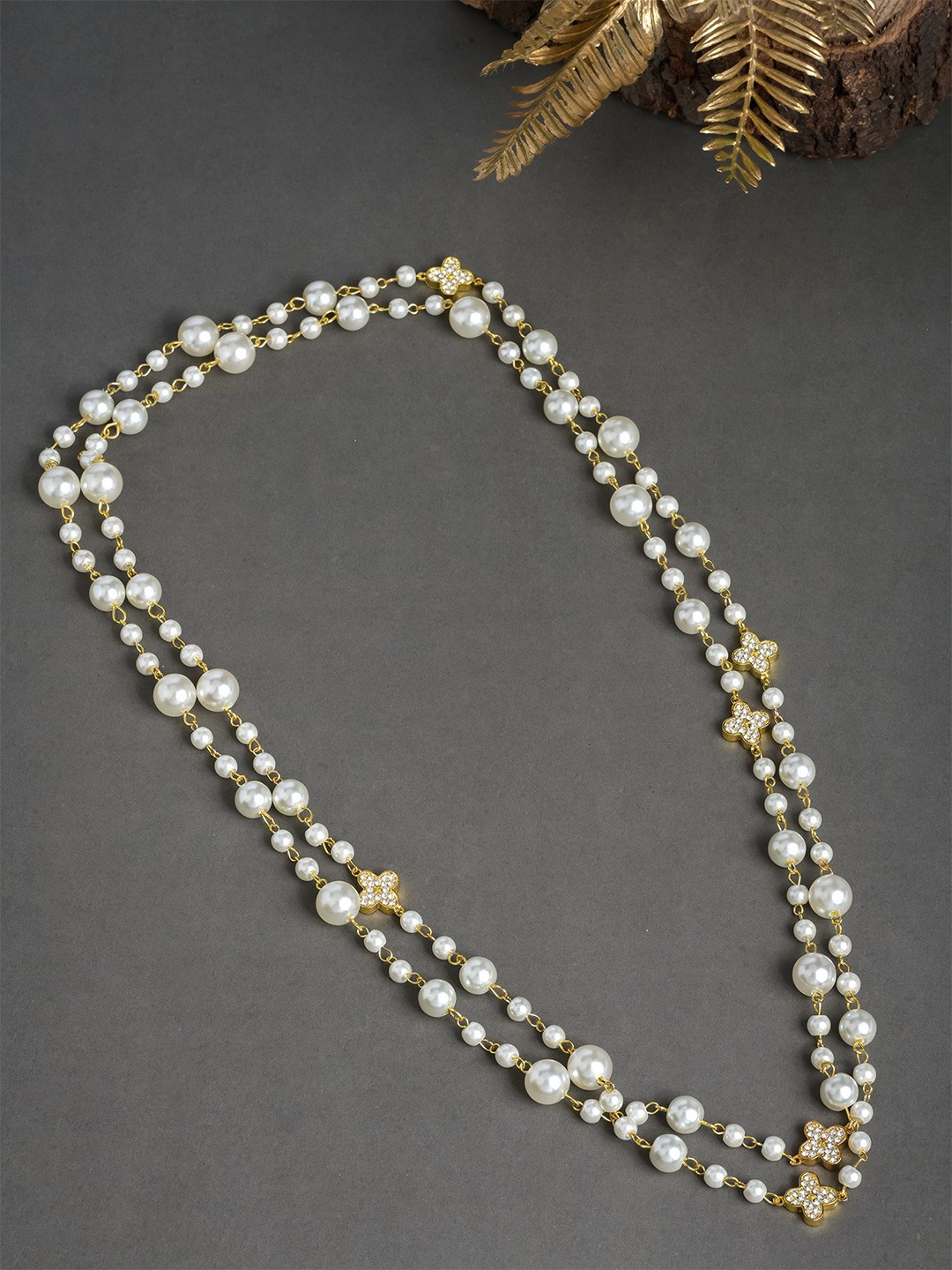 

Designbox Pearls Studded Two Layered Necklace, Gold