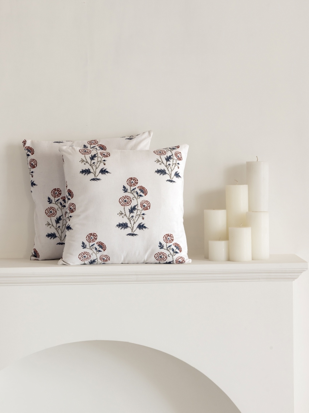 

Clasiko White & Brown 2 Pieces Floral Printed Cotton Square Cushion Covers