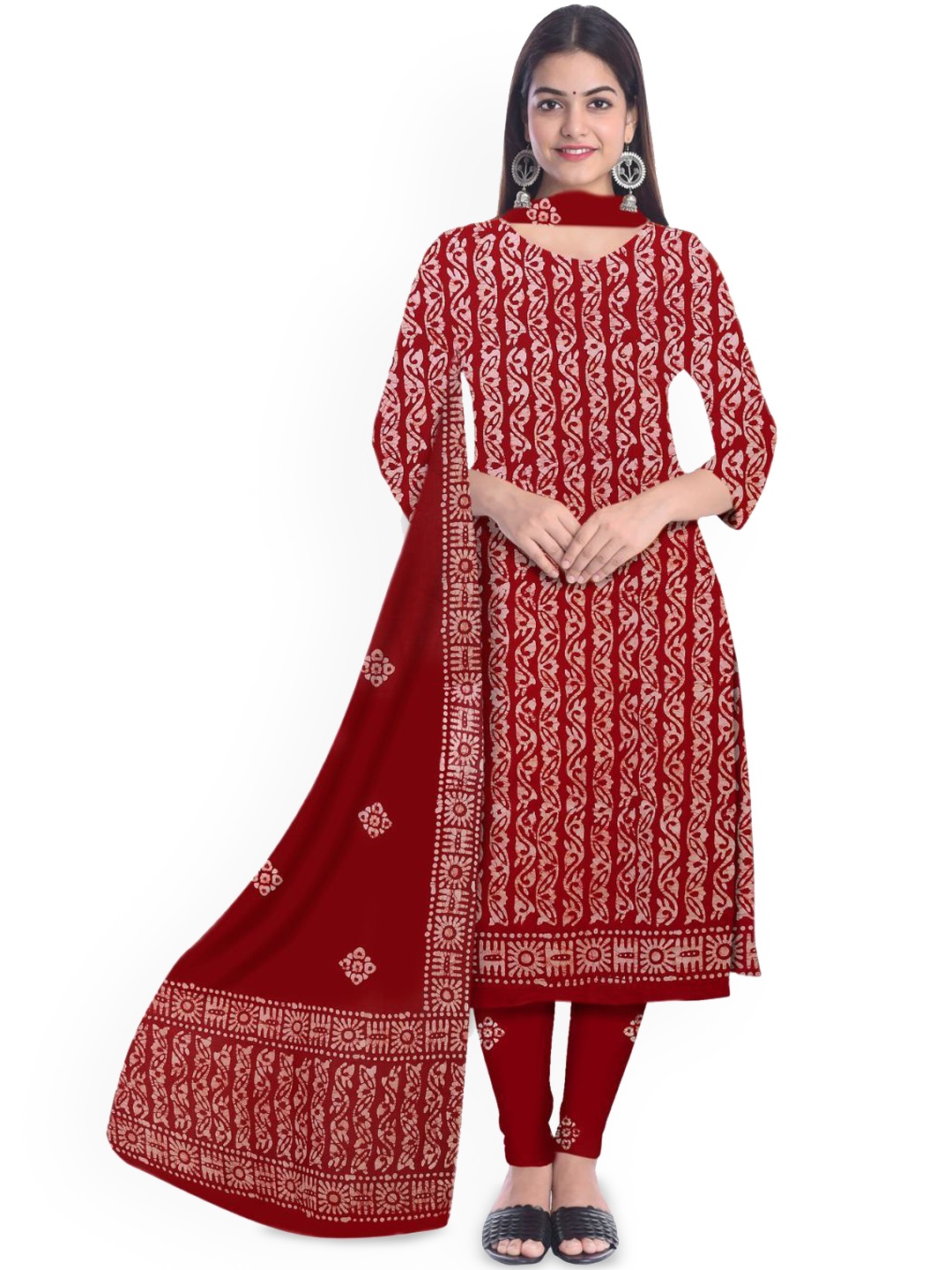 

Farooq Dyeing Floral Printed Pure Cotton Unstitched Dress Material, Red