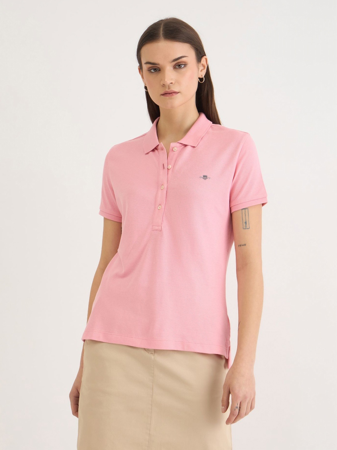 

GANT Women Polo Collar Pure Cotton Slim Fit T-shirt, Pink