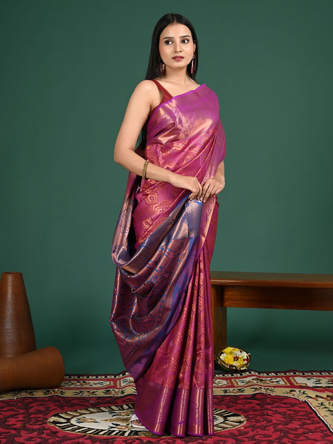 

Ushvii Woven Design Zari Kanjeevaram Saree, Purple