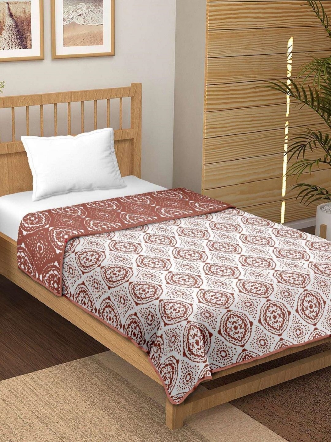 

tundwal's Brown & White Floral Printed AC Room 210 GSM Cotton Double Bed Dohar