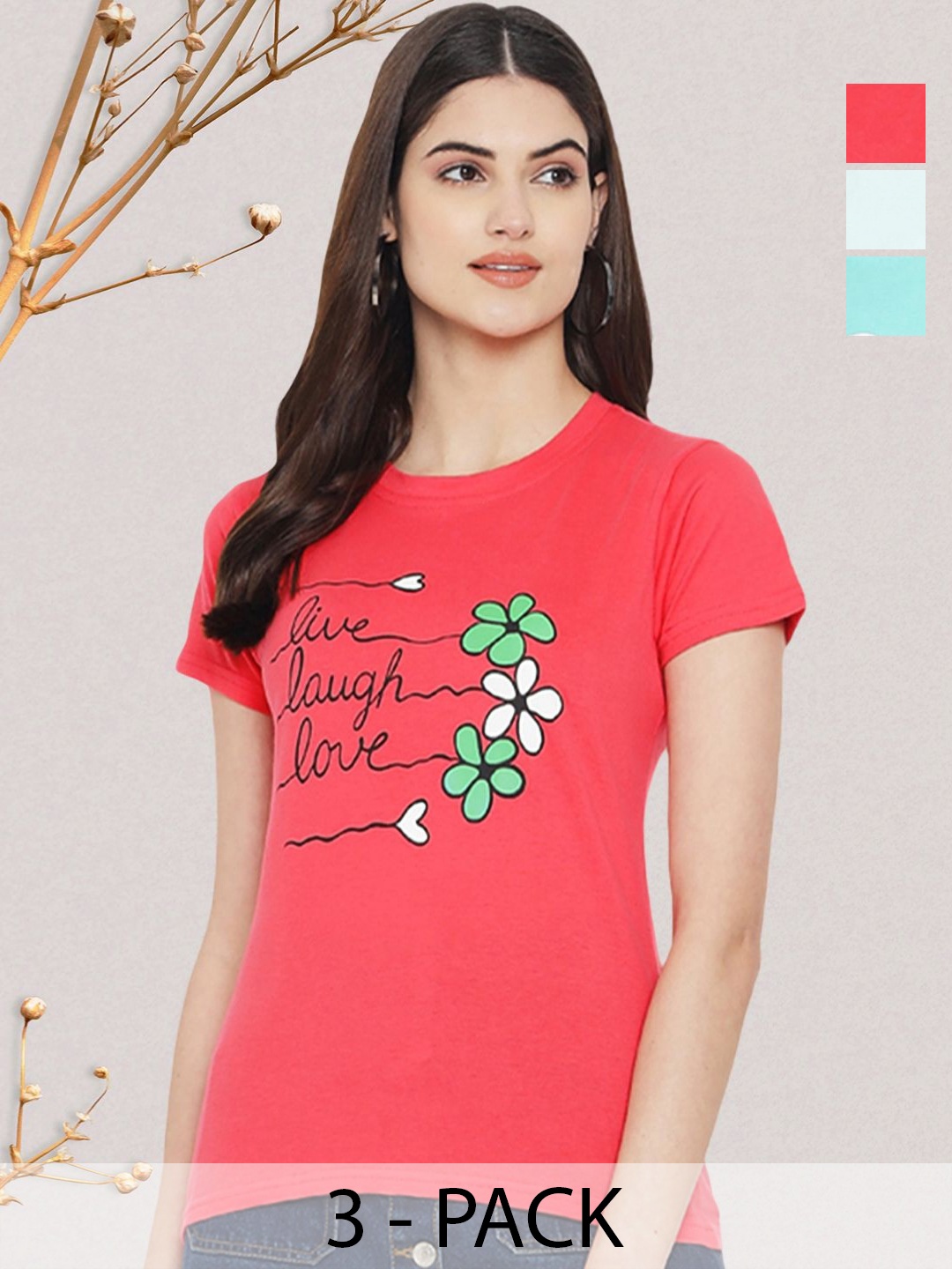 

GLOBAL NOMAD Women Typography 3 Printed Applique T-shirt, Multi