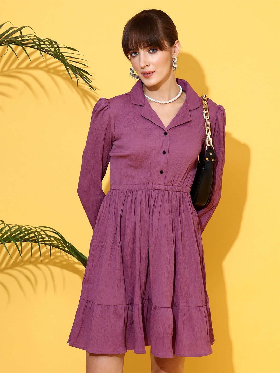 

De La Moda Crepe Shirt Dress, Purple