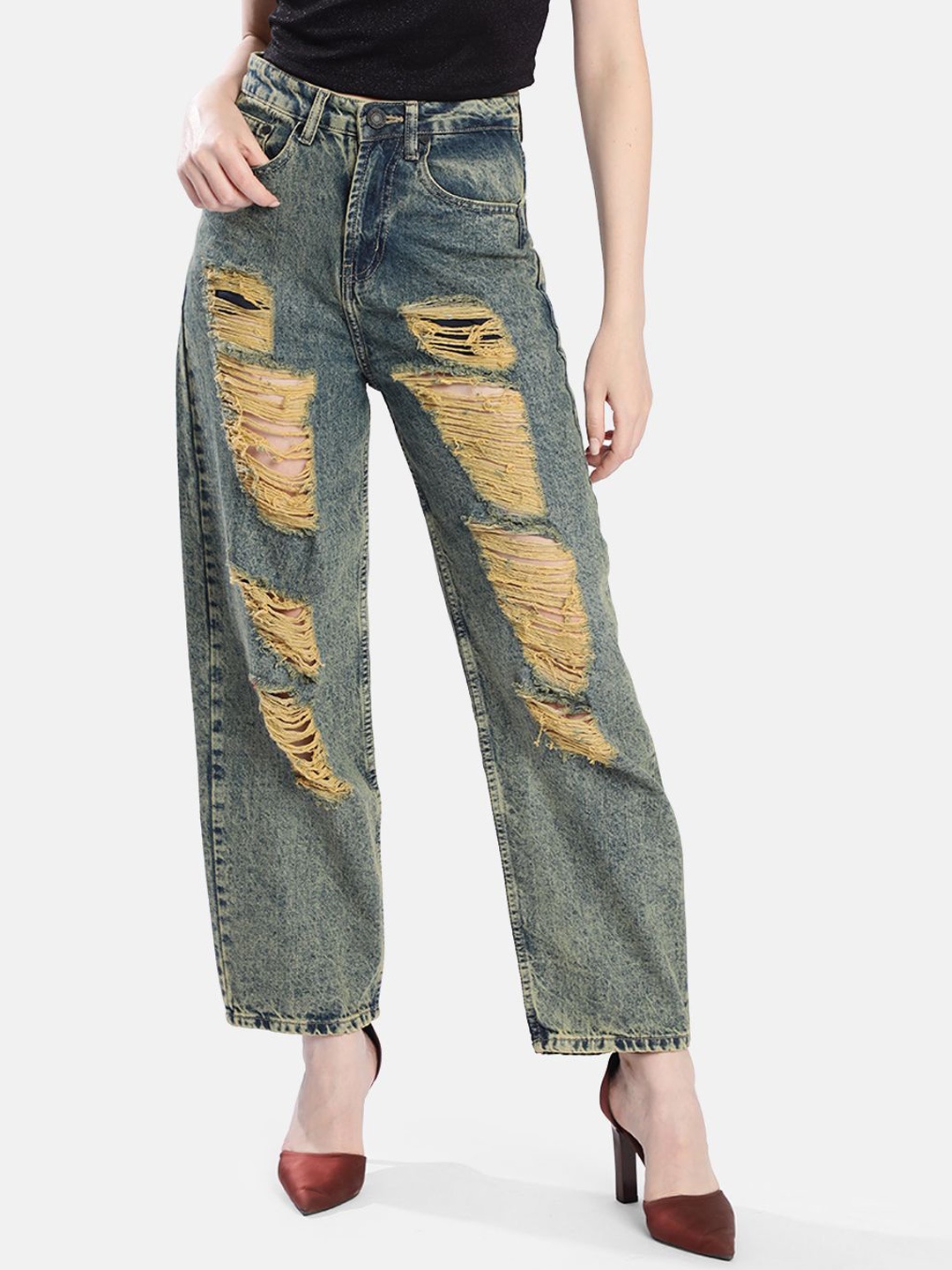 

Bene Kleed Women High-Rise Highly Distressed Jeans, Blue