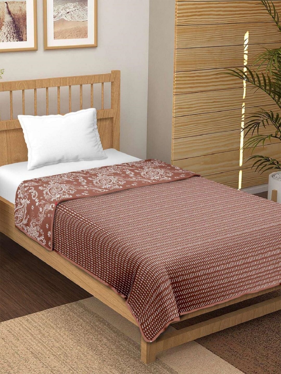 

CHICERY Brown & White Floral Printed AC Room 210 GSM Cotton Double Bed Dohar