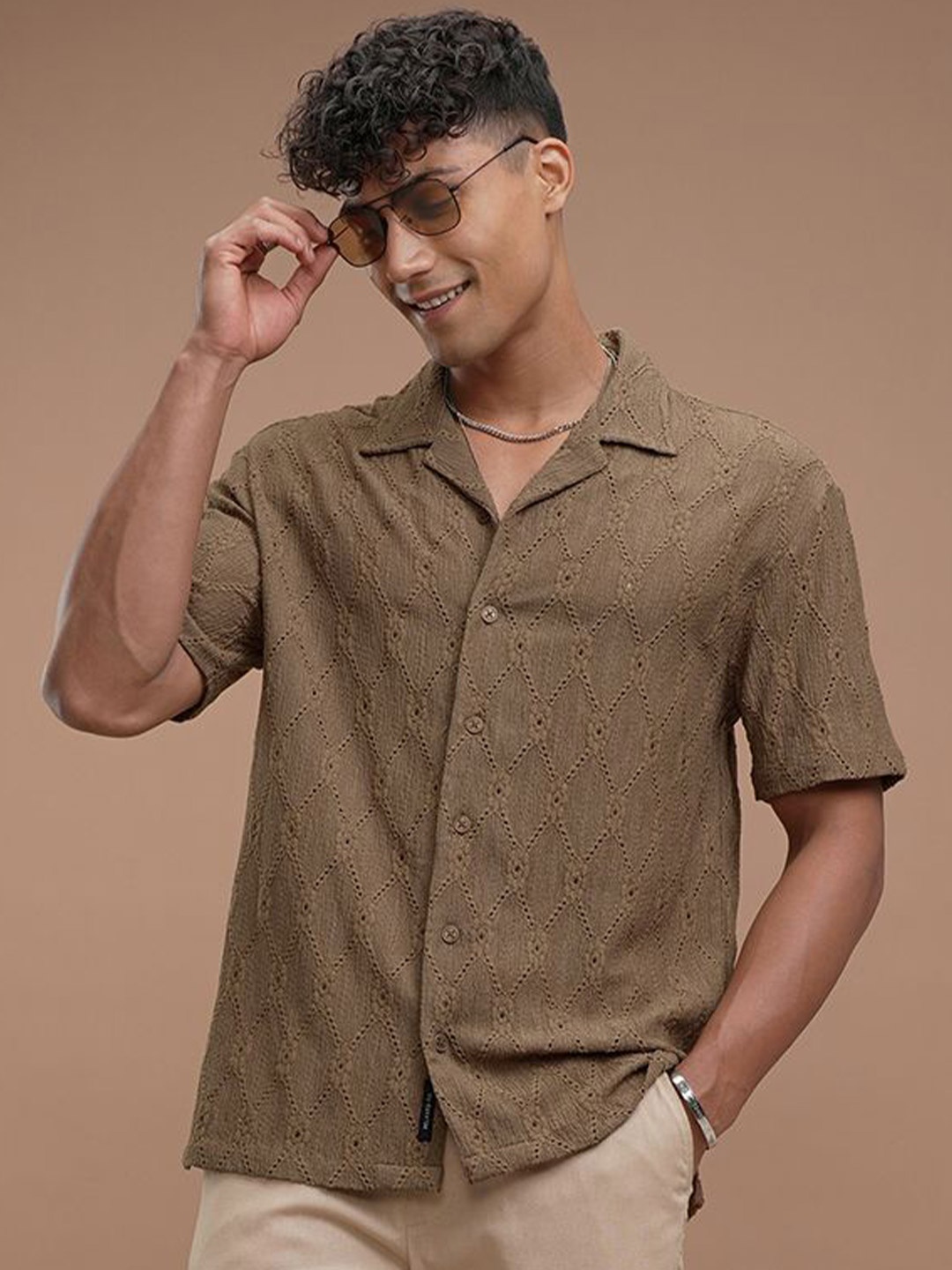 

HIGHLANDER Men Comfort Opaque Casual Shirt, Brown