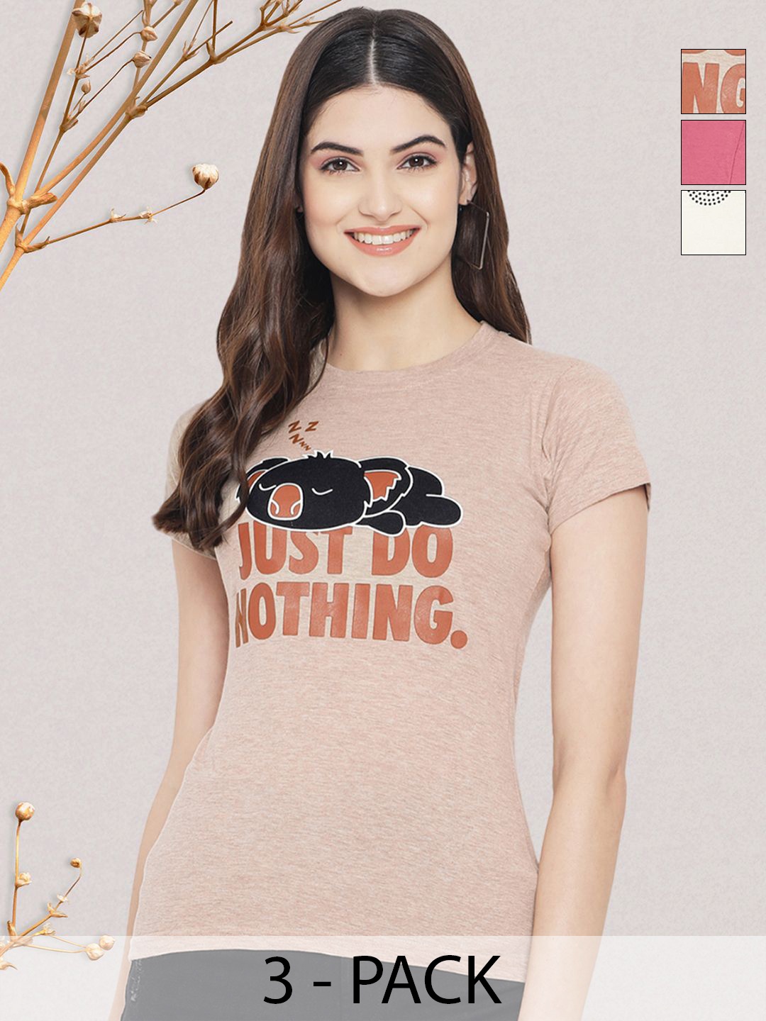 

GLOBAL NOMAD Women Typography 3 Printed Applique T-shirt, Multi