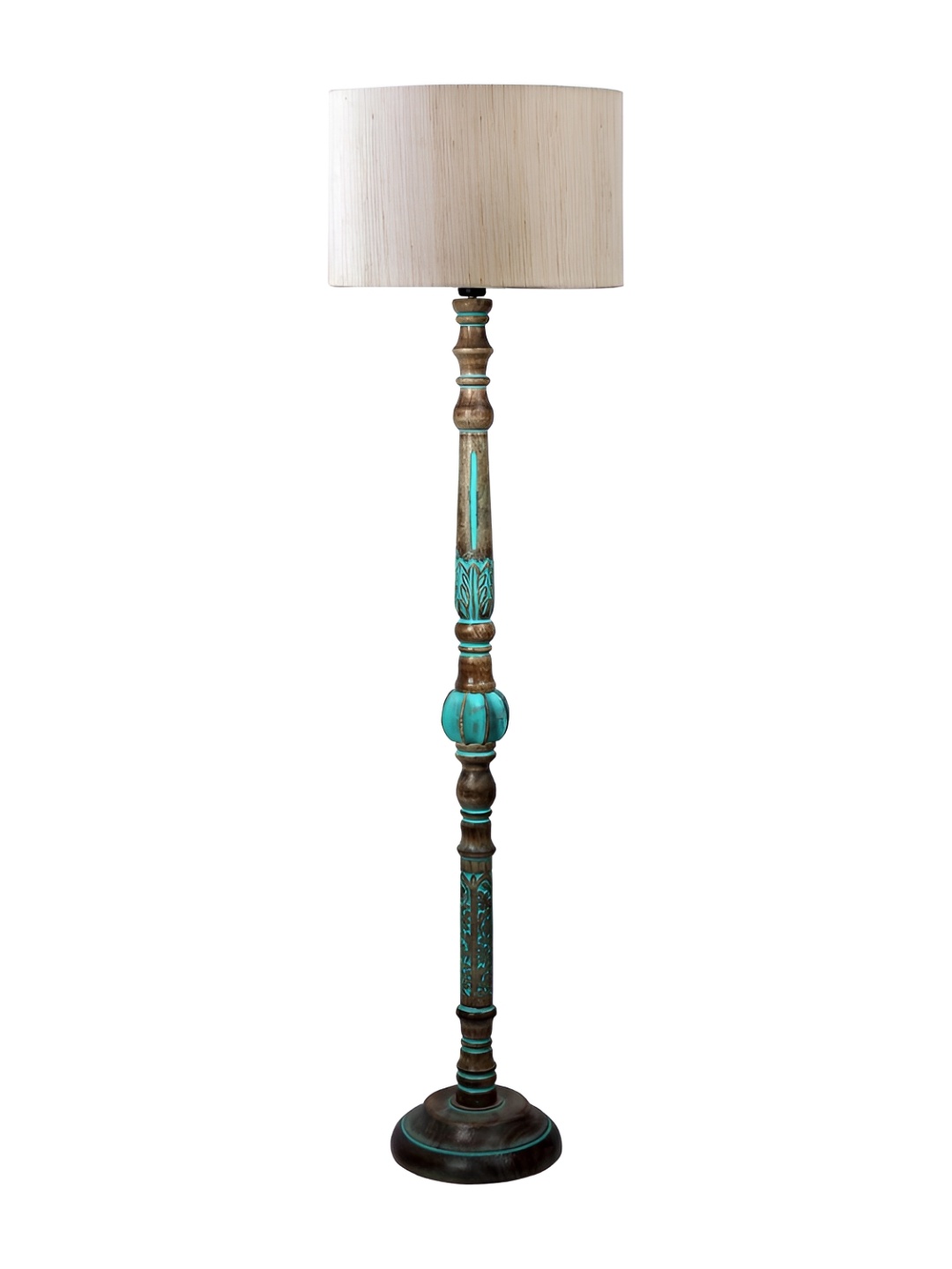 

Devansh Off-White & Blue Cylinder Shaped Wooden Traditional Floor Lamp