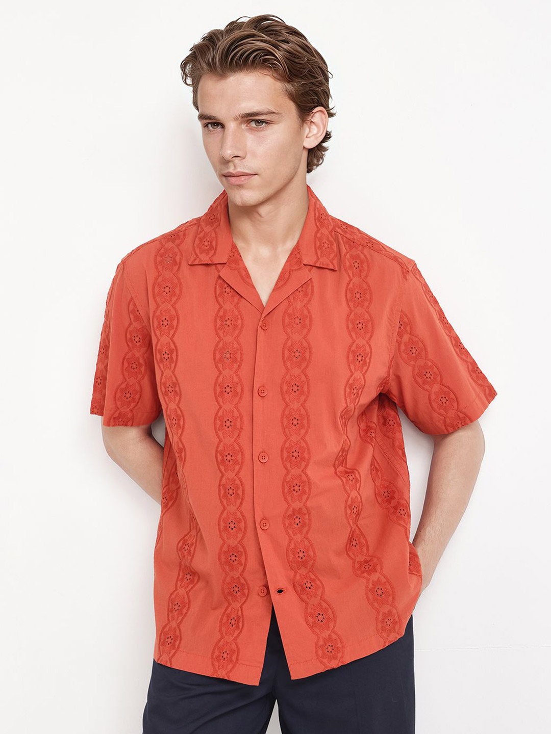

RARE RABBIT Men Comfort Boxy Opaque Casual Shirt, Orange