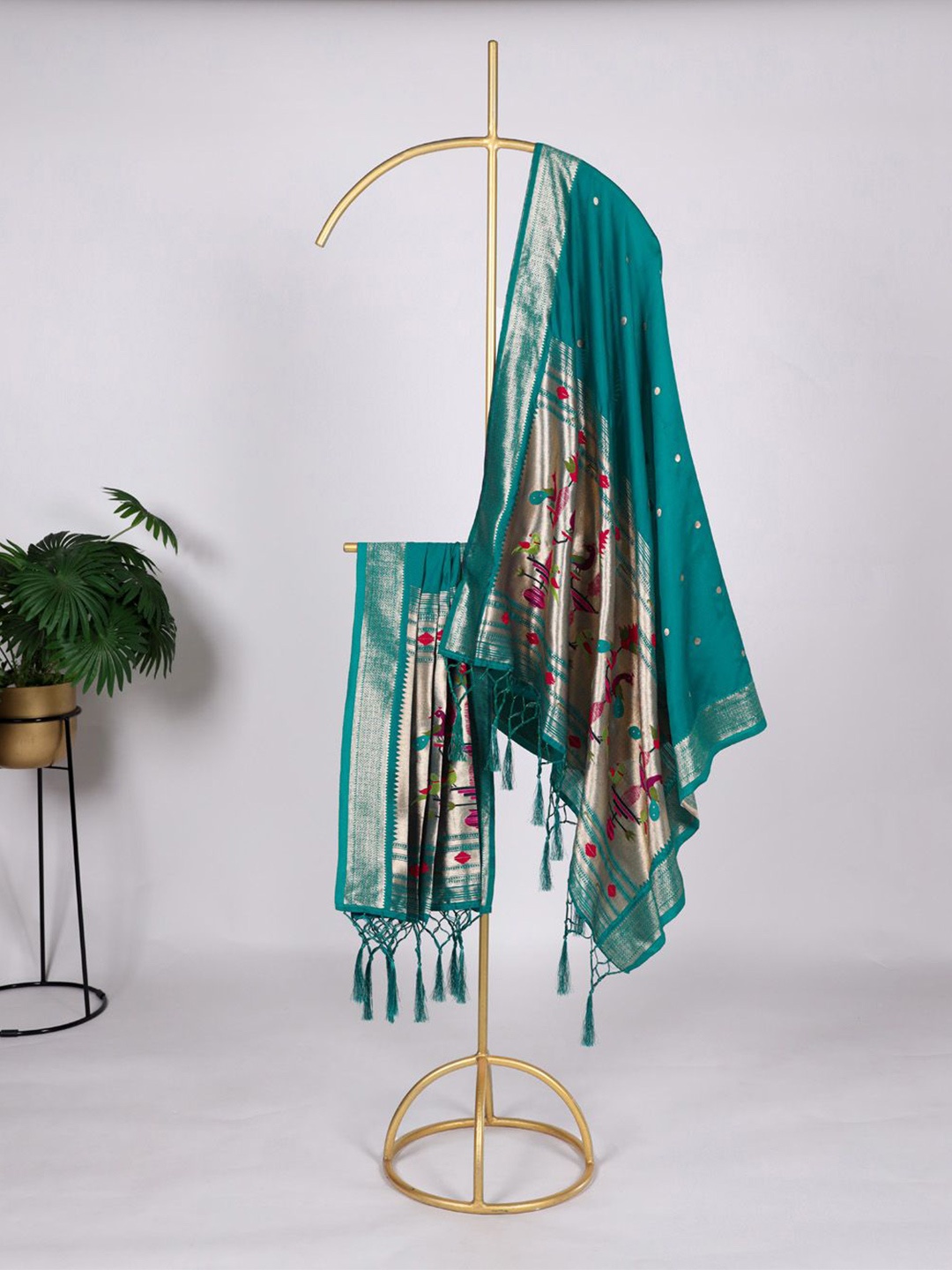 

LOOKNBOOK ART Ethnic Motifs Woven Design Zari Work Dupatta, Teal