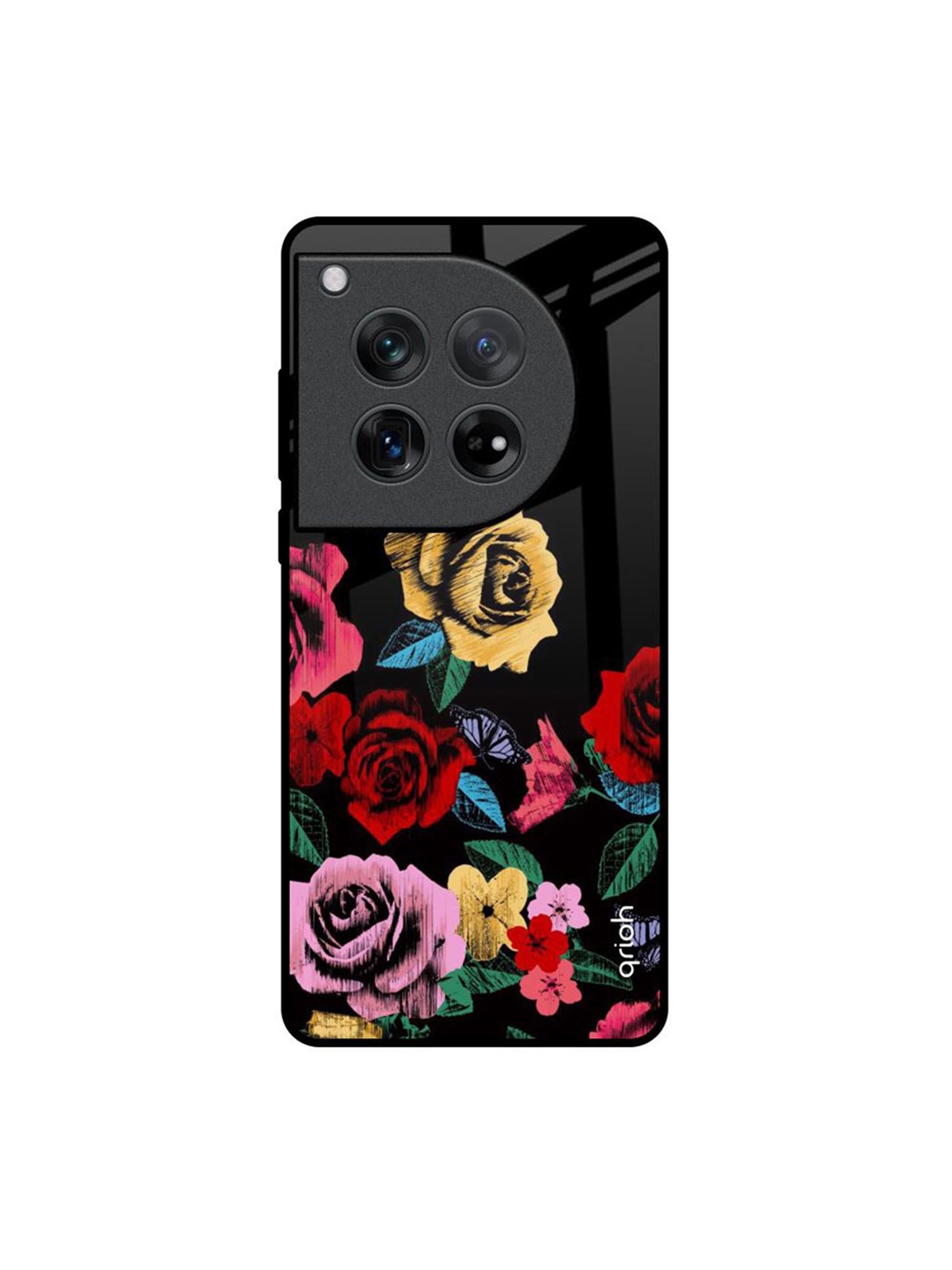 

QRIOH Floral Printed Oneplus 12 Back Case Mobile Accessories, Black