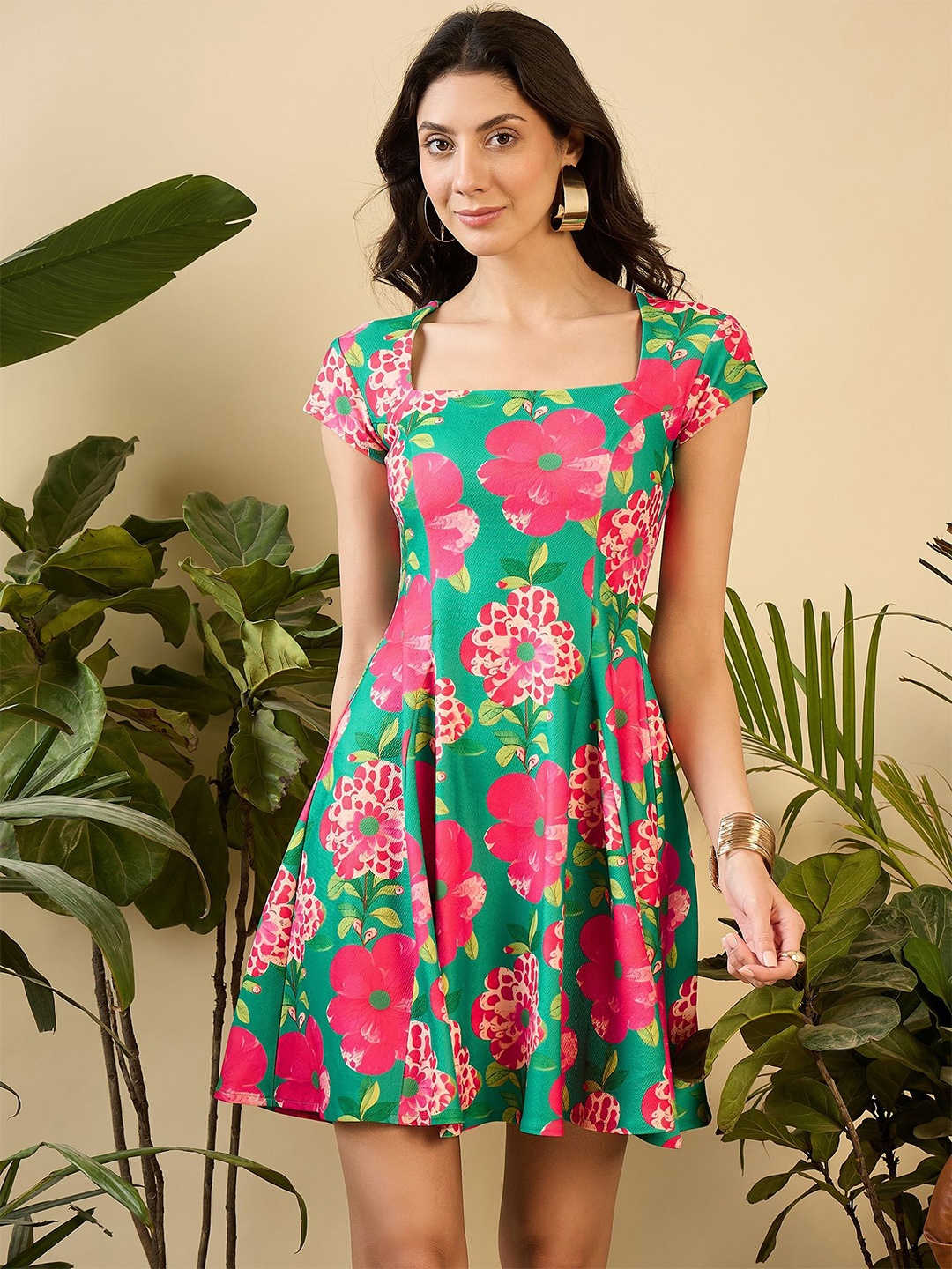 

MABISH by Sonal Jain Short Flare Skater Dress With Cut-Out Back, Green