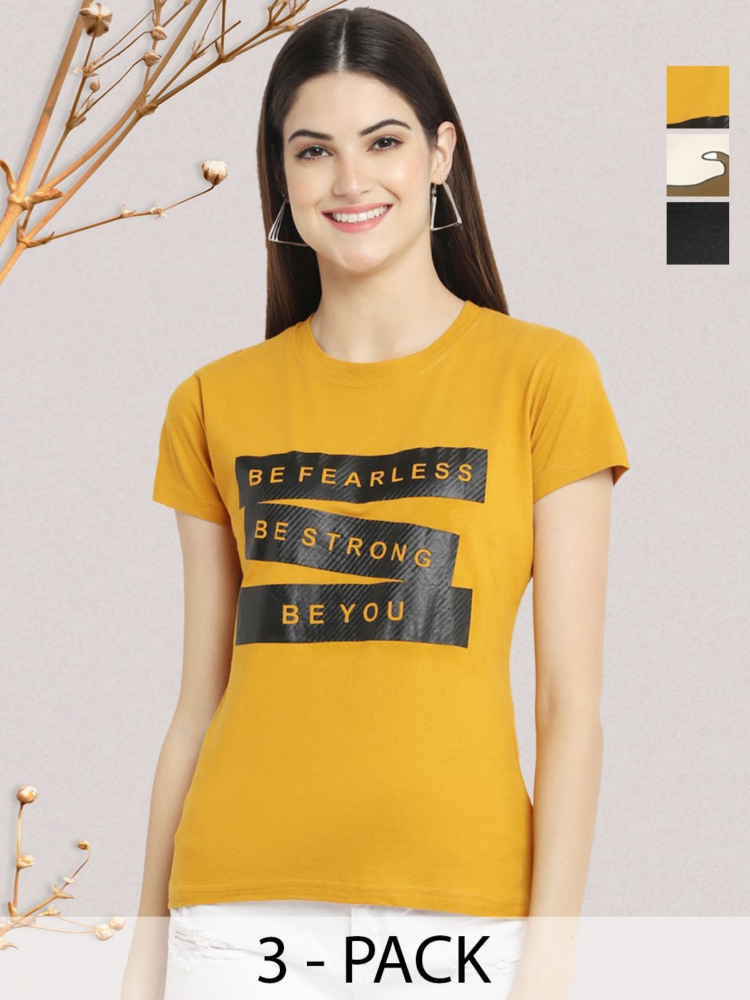 

GLOBAL NOMAD Women Typography 3 Printed Applique T-shirt, Multi