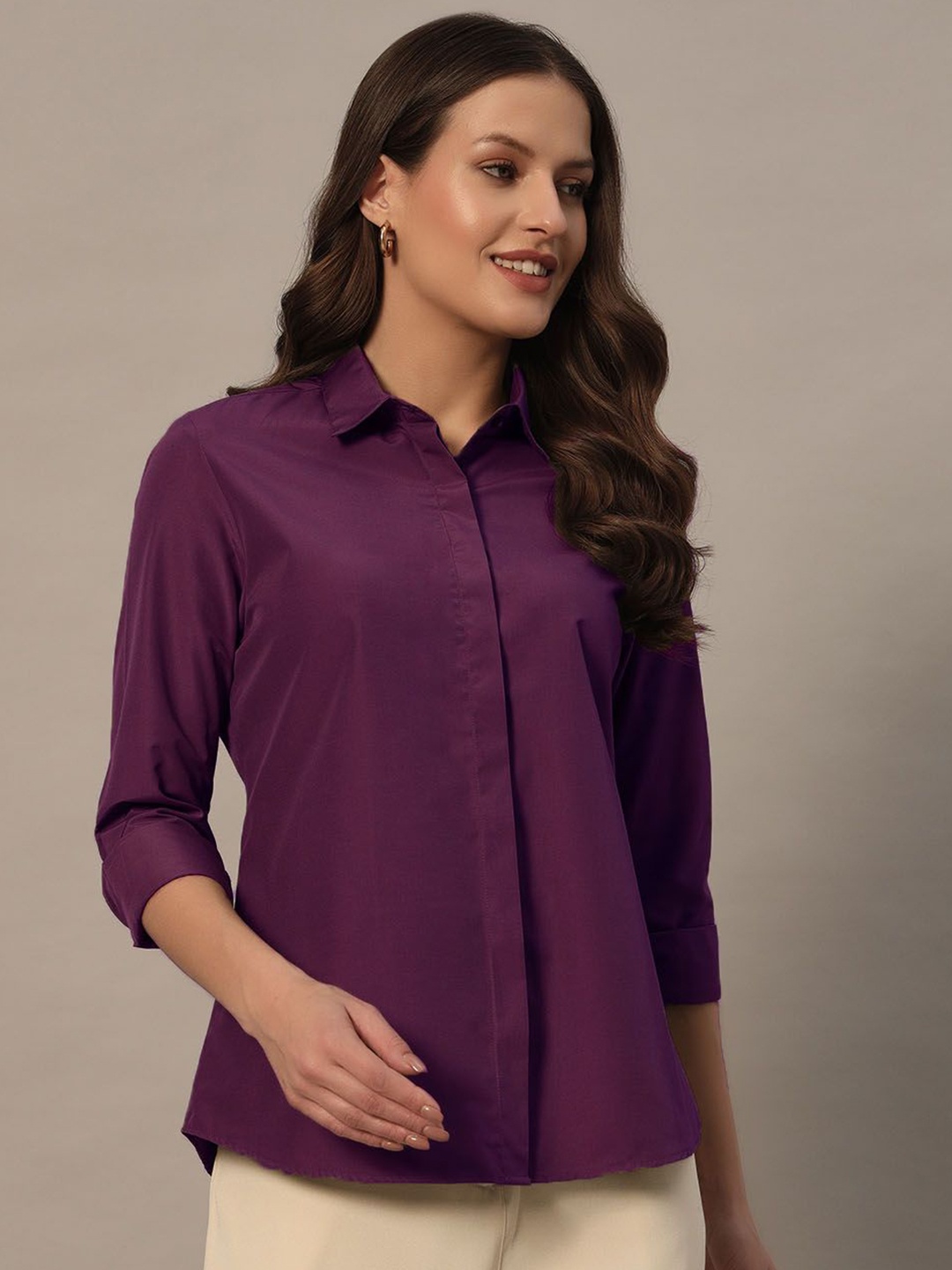 

BAESD Women Slim Fit Opaque Casual Shirt, Maroon