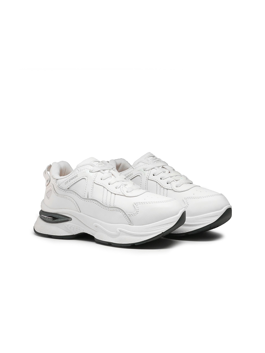 

ASIAN Women Lace-Ups Round Toe Running Non-Marking Shoes, White