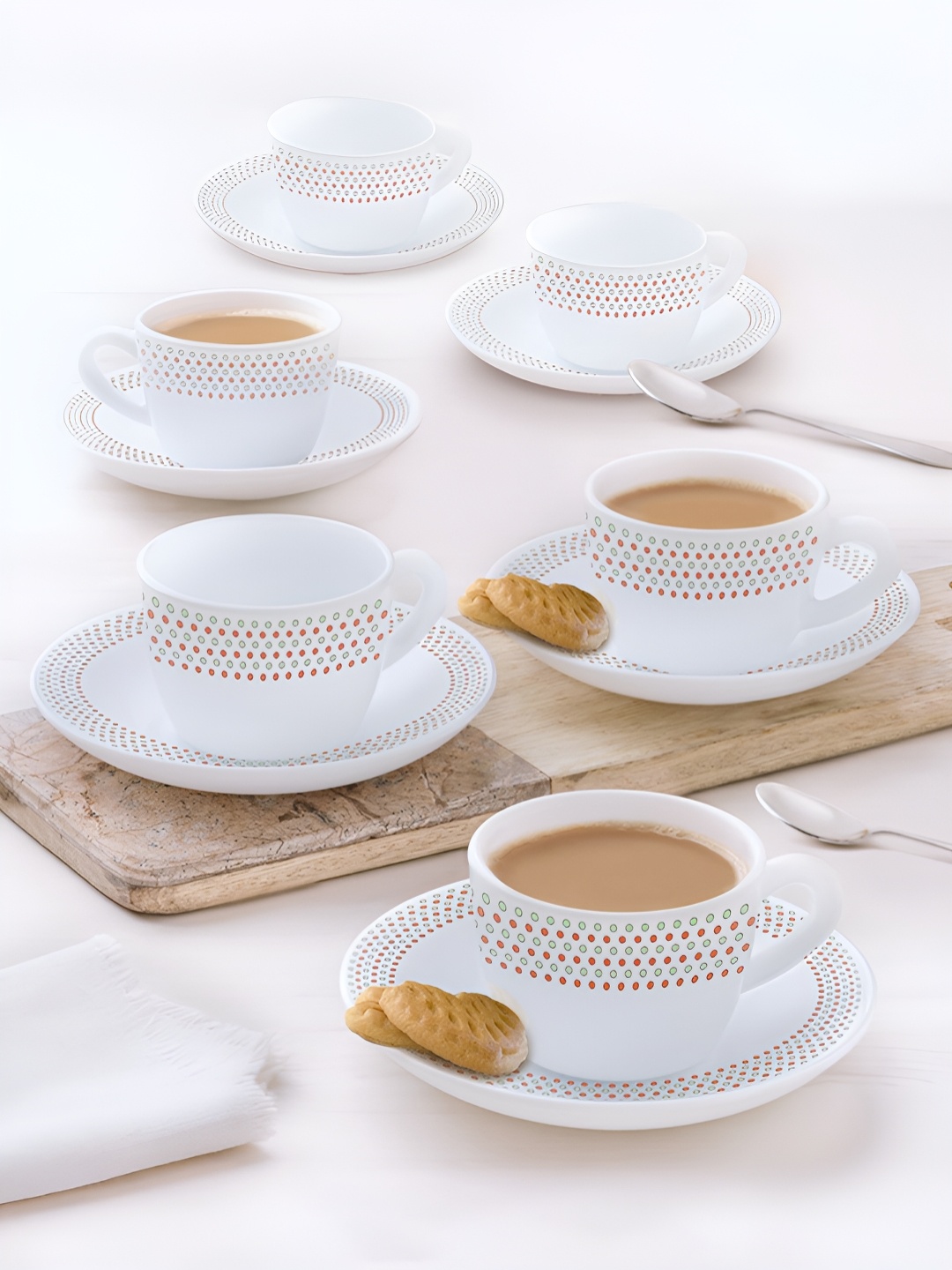 

Larah by BOROSIL 12 Pieces White & Red Printed Opalware Glossy Tea Set - 90 ml Each