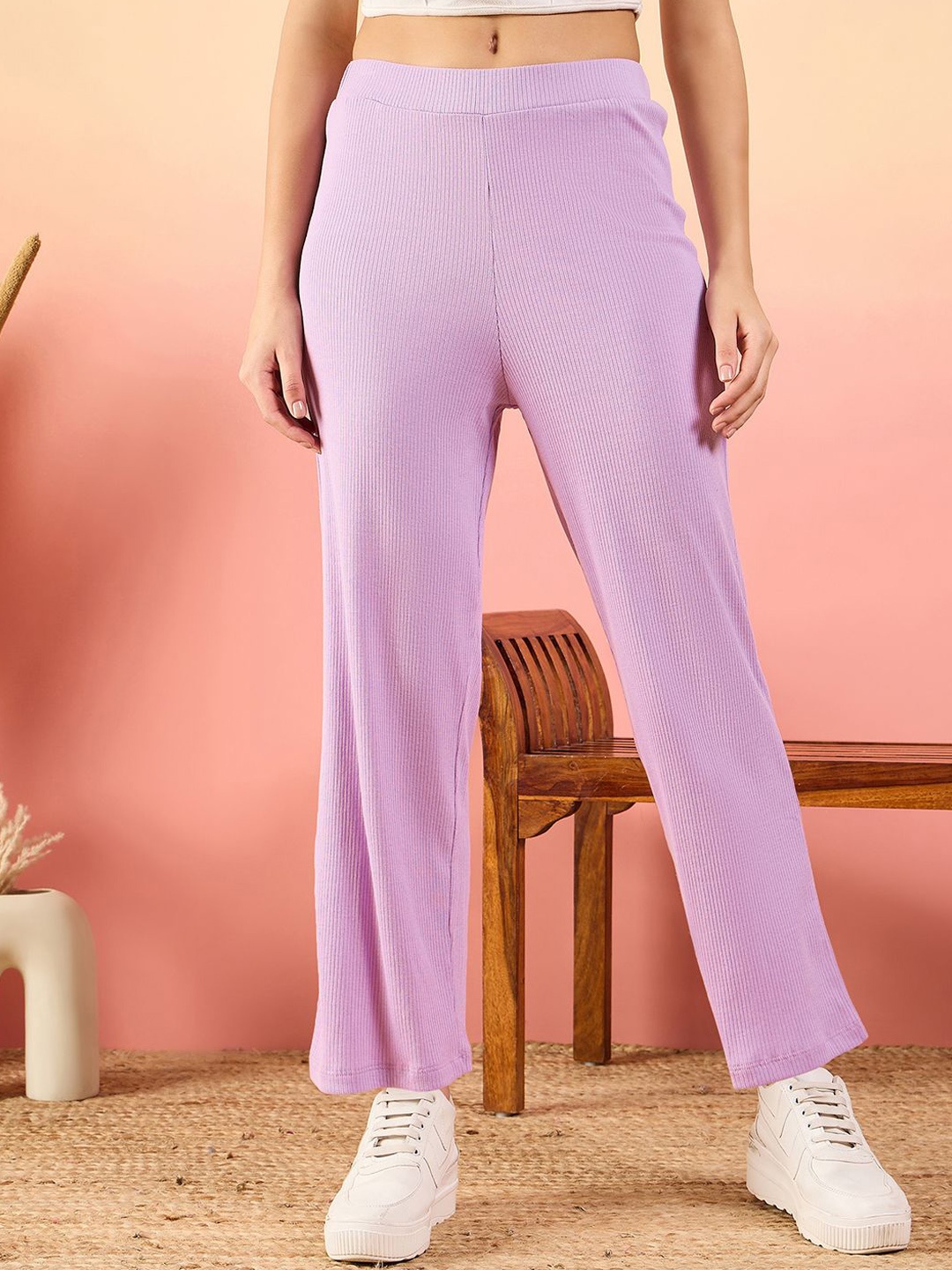 

PIVL Women Loose Fit Mid-Rise Trousers, Lavender