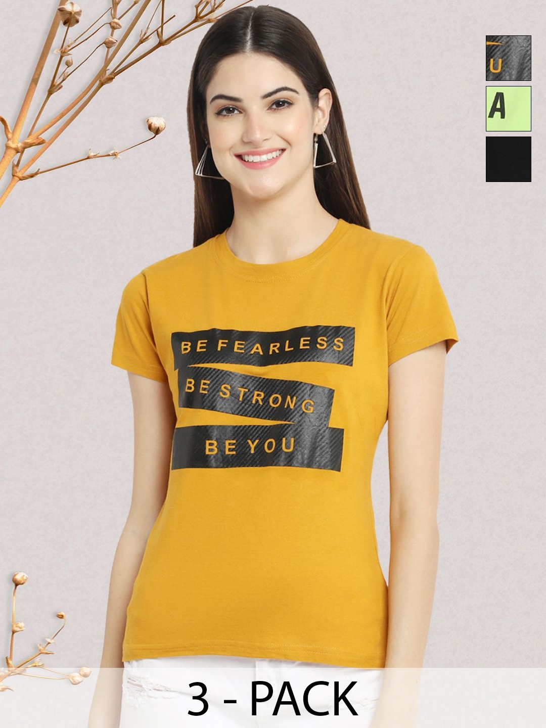 

GLOBAL NOMAD Women Typography 3 Printed Applique T-shirt, Multi