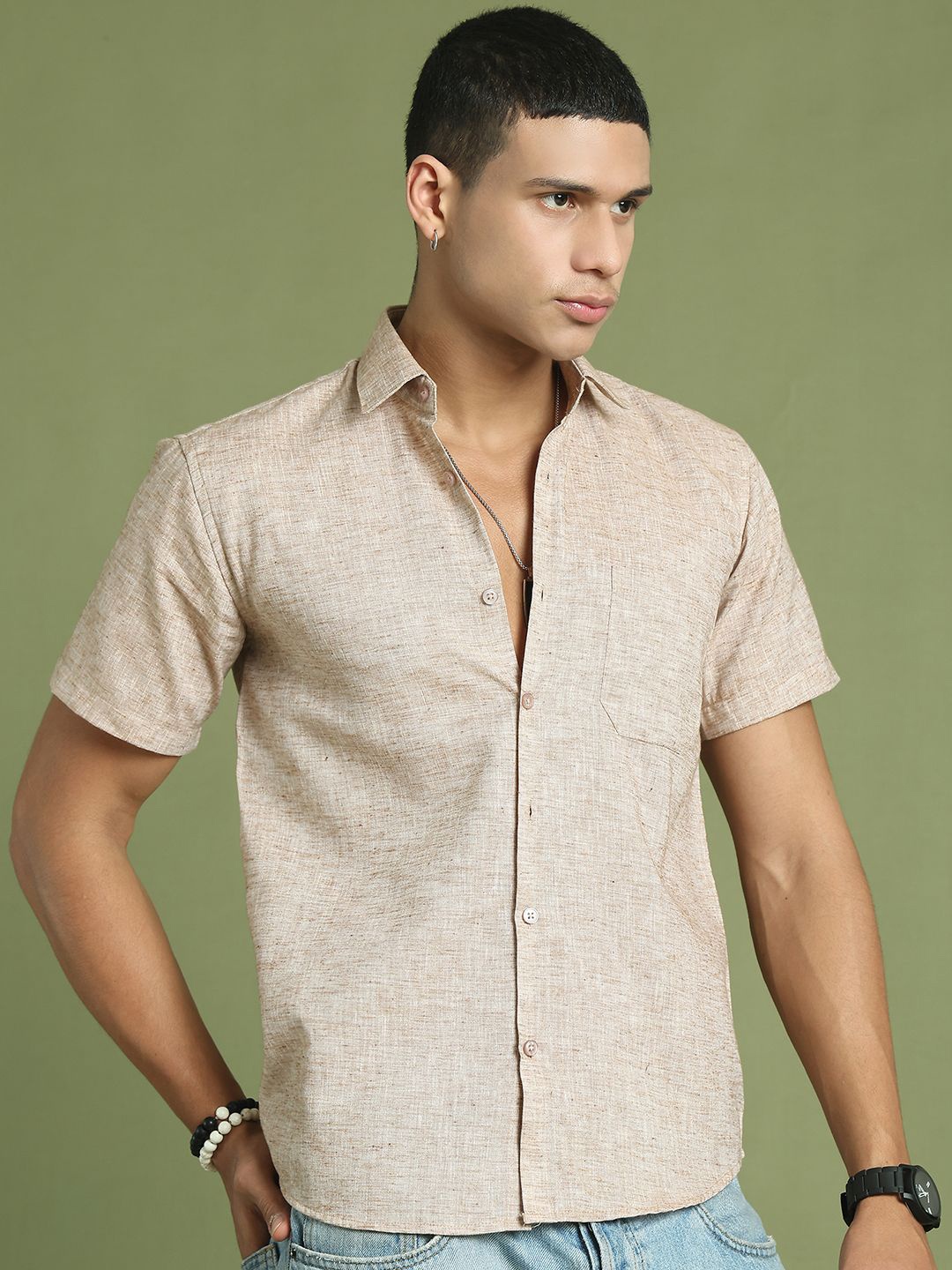 

Indian Needle Men Classic Opaque Casual Shirt, Rust