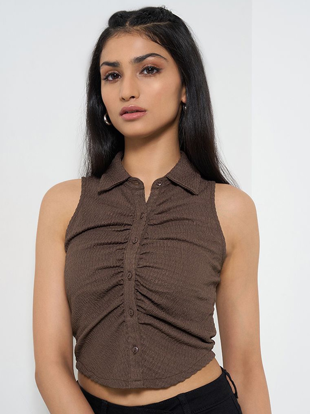 

SF JEANS by Pantaloons Shirt Style Crop Top, Green