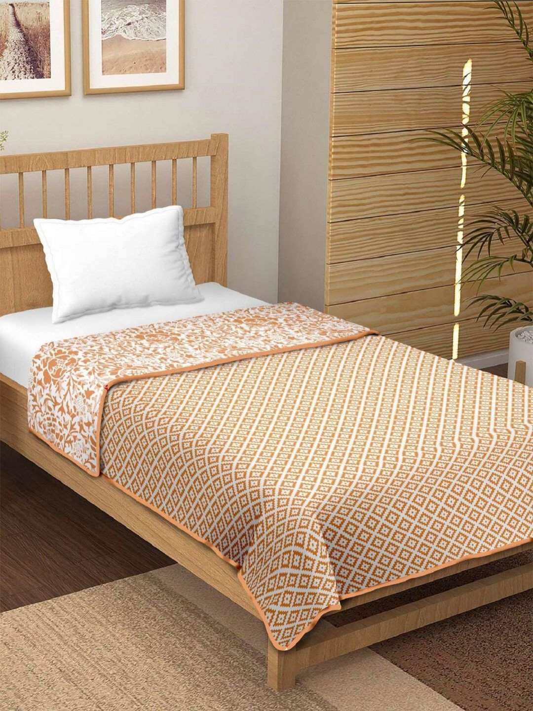 

CHICERY Brown & White Floral Printed AC Room 210 GSM Cotton Single Bed Dohar
