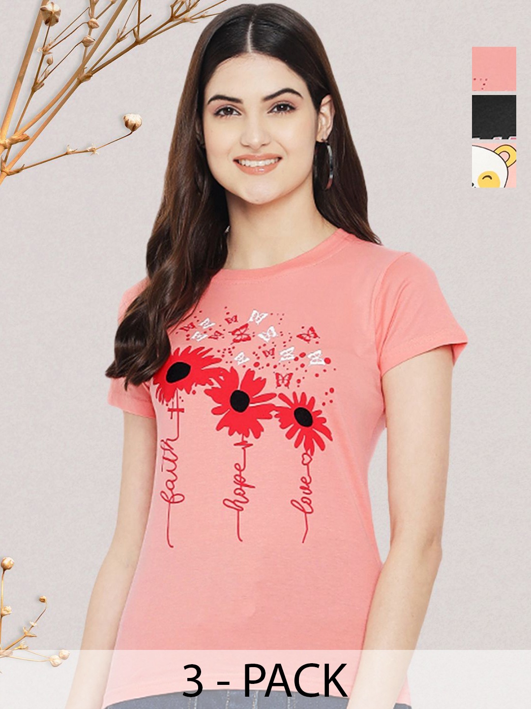 

GLOBAL NOMAD Women Typography 3 Printed Applique T-shirt, Multi