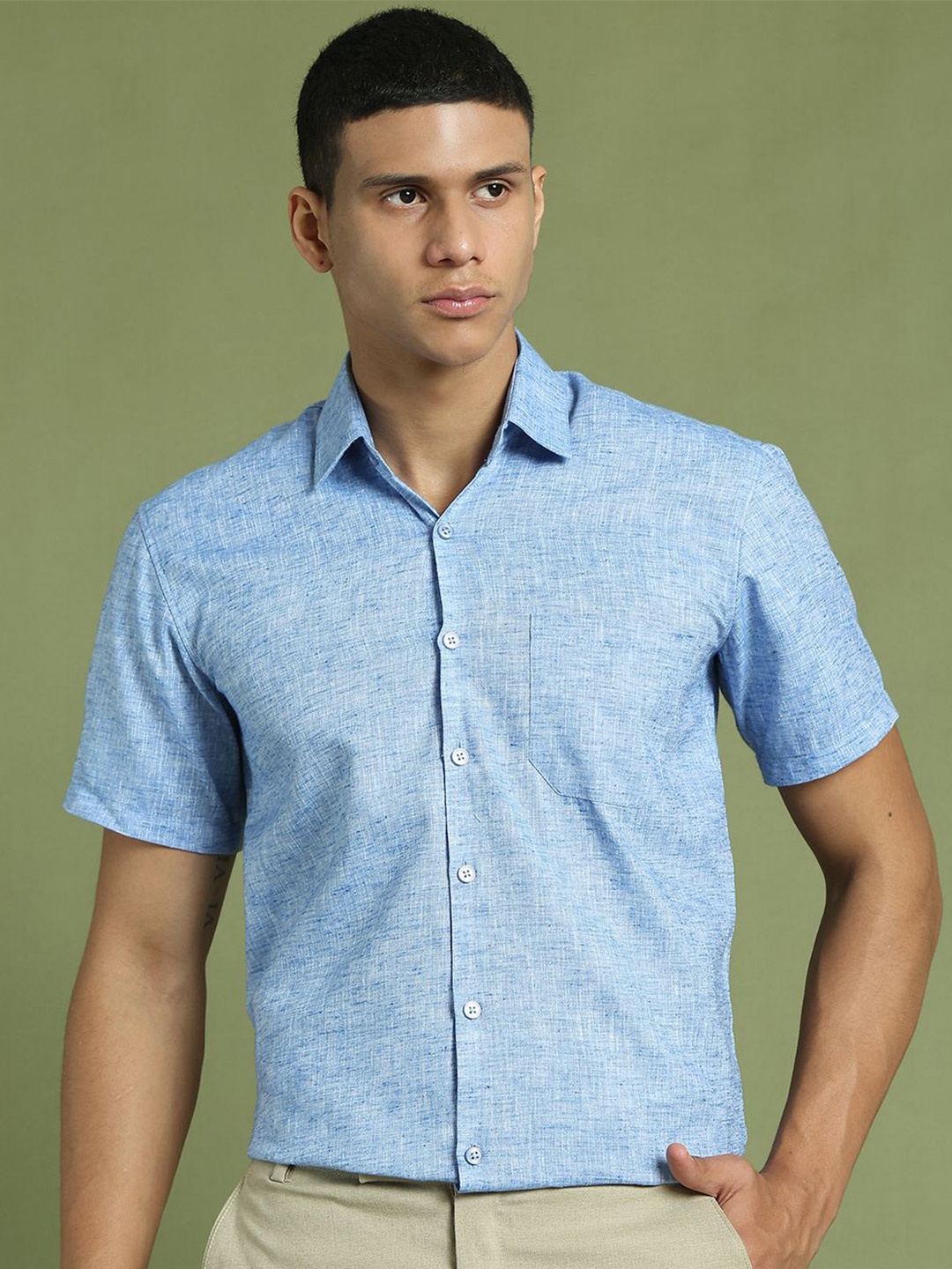 

Indian Needle Men Classic Opaque Formal Shirt, Blue