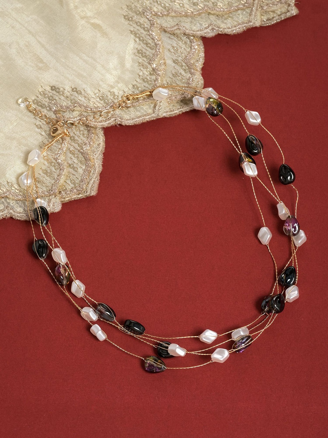 

Designbox Artificial Stones Studded Multi Layered Chain, Gold