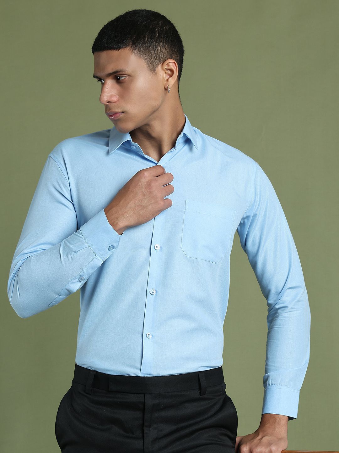 

Indian Needle Men Classic Opaque Formal Shirt, Blue