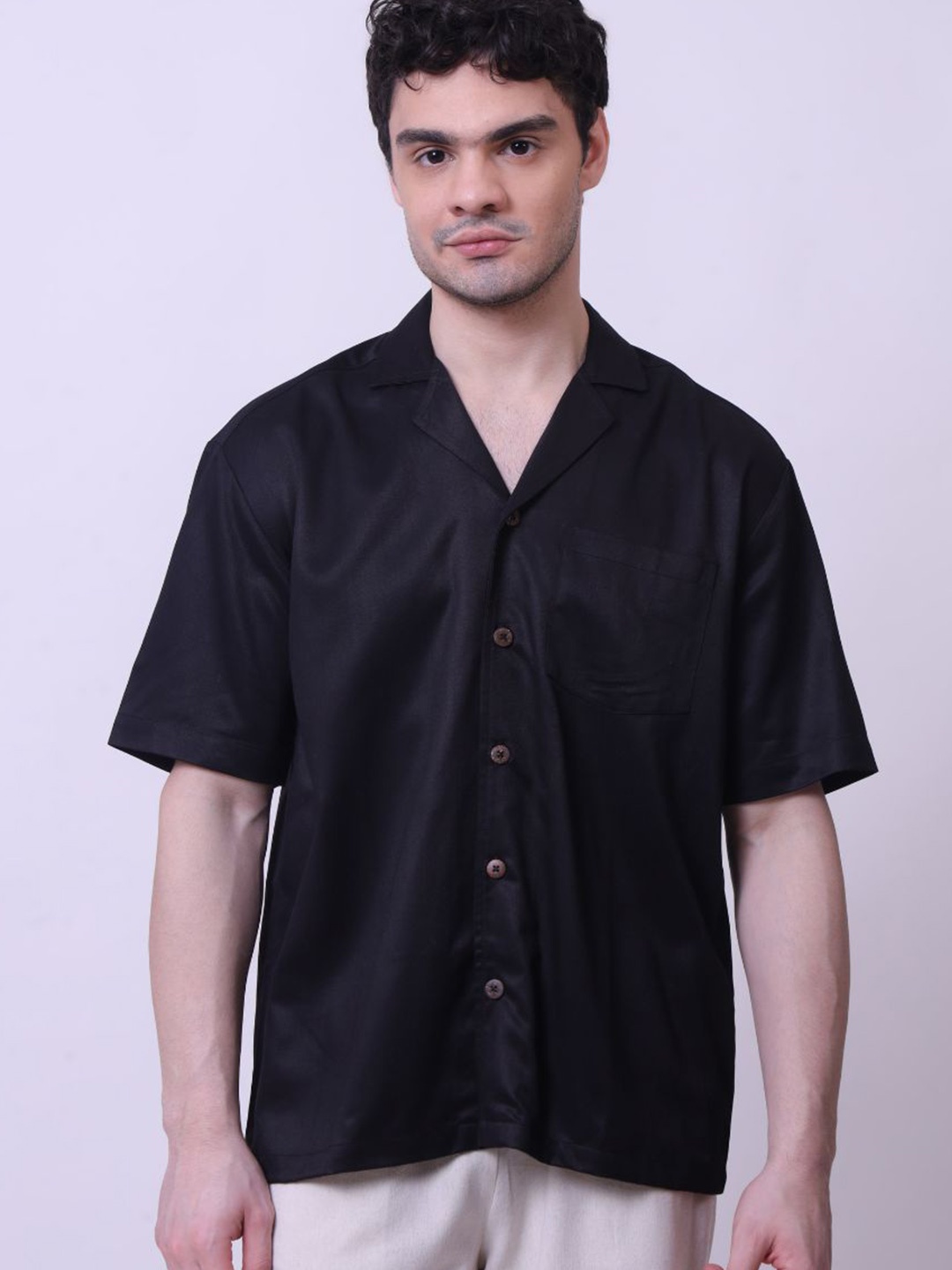

FOSFUR Men Comfort Opaque Casual Shirt, Black