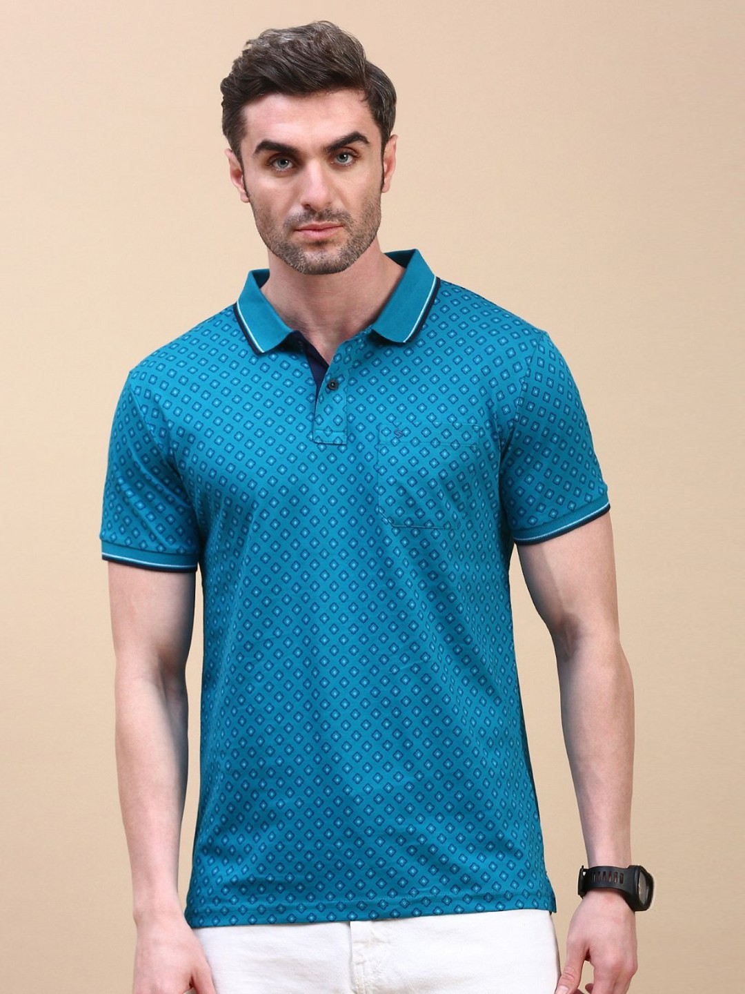

Classic Polo Men Printed Polo Collar Pockets Slim Fit T-shirt, Blue