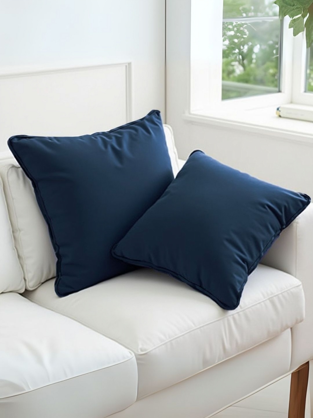 

Aurave Navy Blue 2 Pieces Pure Cotton 210 TC Soft & Comfortable Square Cushion Covers