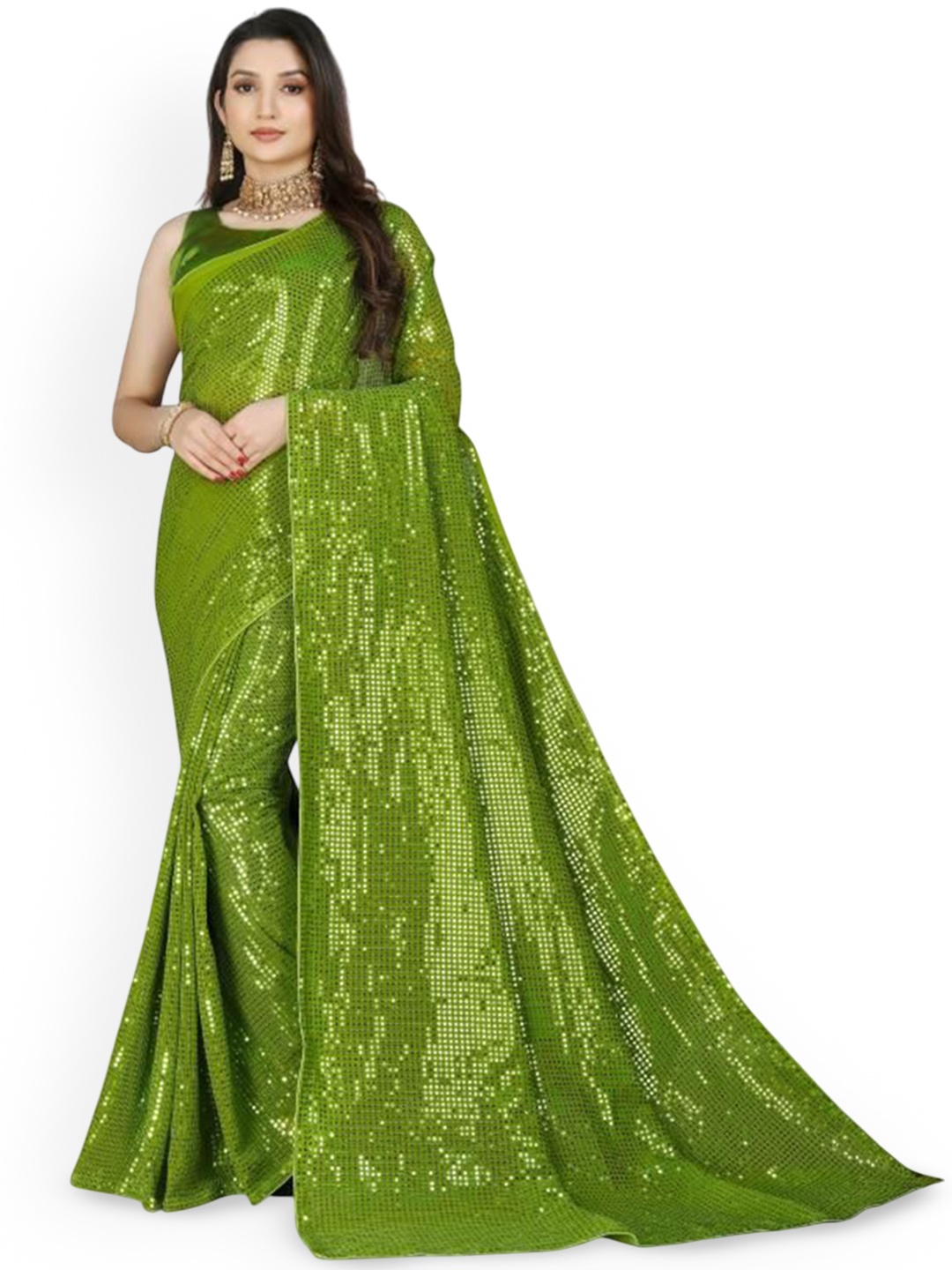 

THE52 Embellished Sequinned Saree, Green