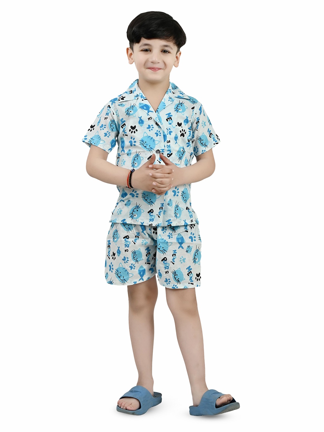 

Arshia Fashions Boys Printed Short Sleeves Shirt With Shorts, Blue