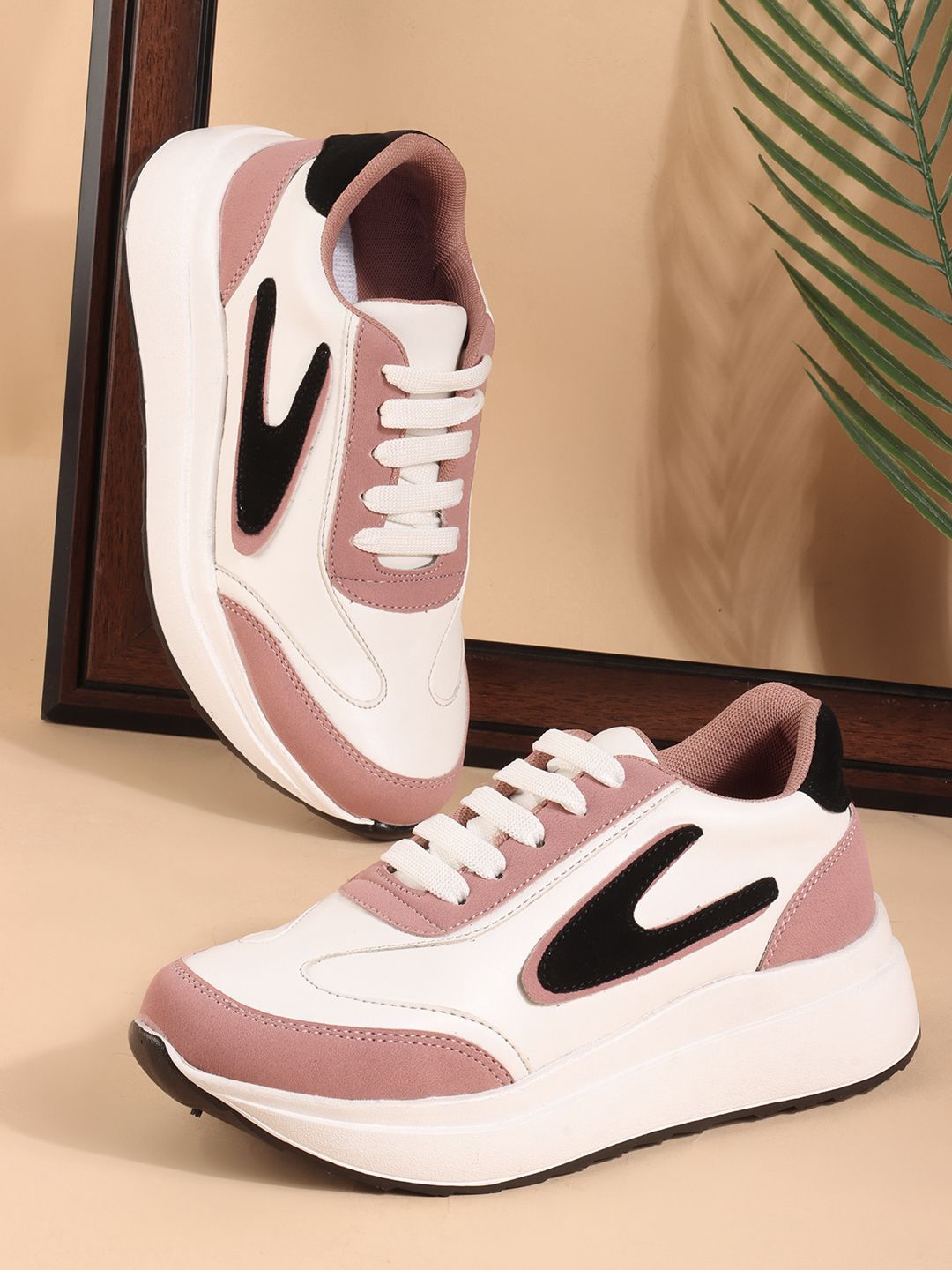 

The Roadster Lifestyle Co Women Stylish Colorblocked Lace Ups Casual Sneakers, Pink