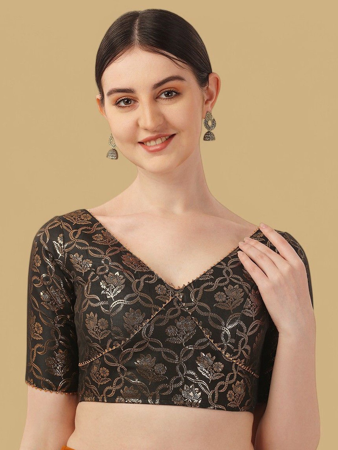 

Oomph! Woven Design Jacquard Saree Blouse, Green