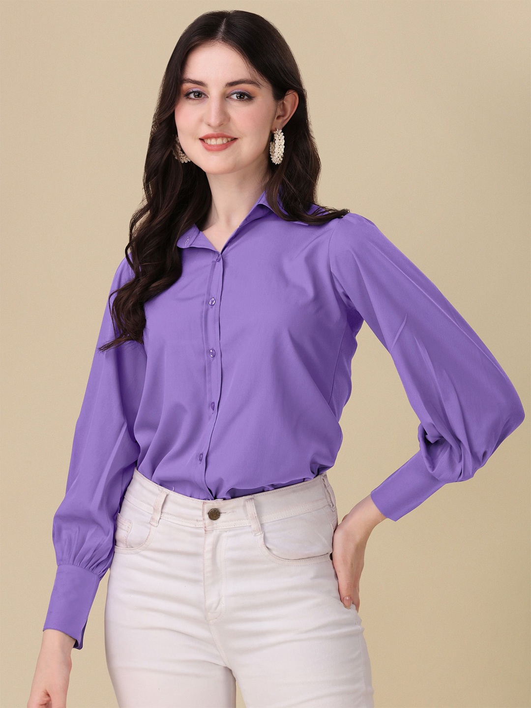 

De La Moda Women Relaxed Opaque Casual Shirt, Purple