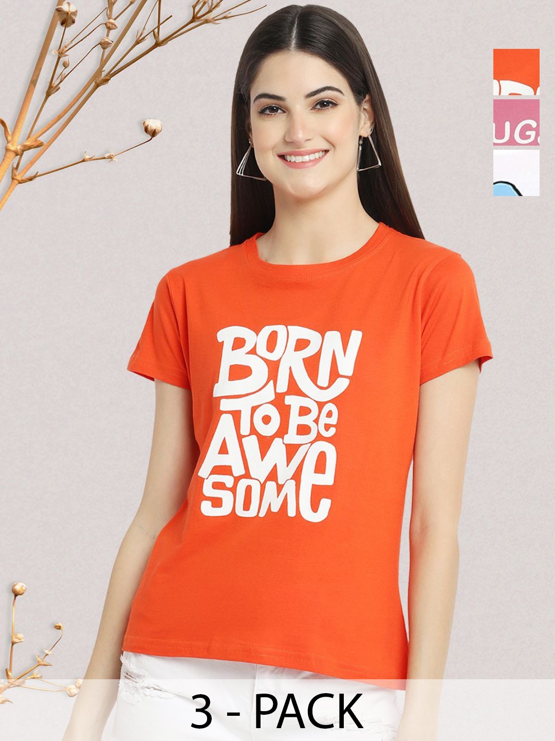 

GLOBAL NOMAD Women Typography 3 Printed Applique T-shirt, Multi
